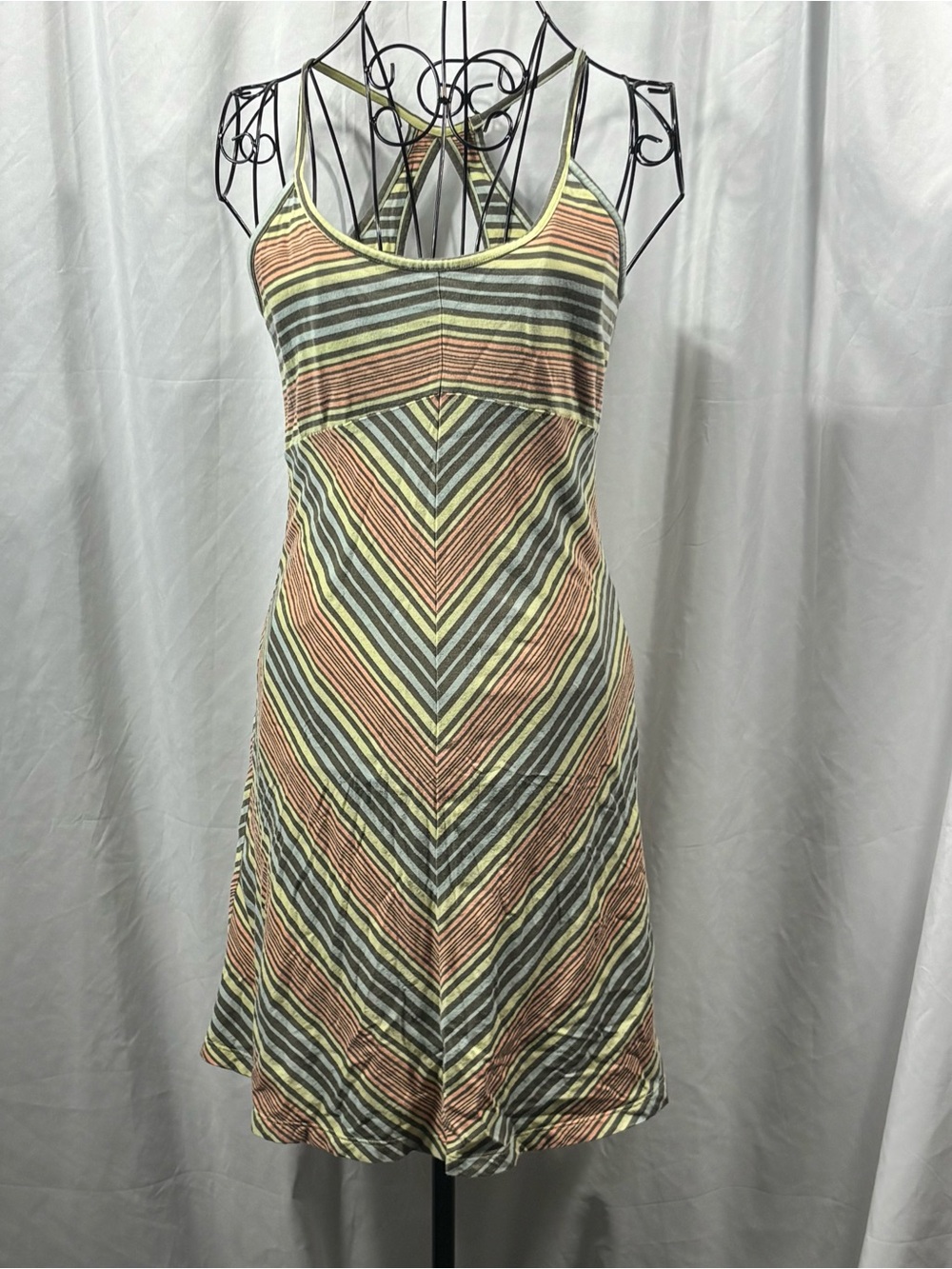 Patagonia Striped Mini Dress in Olive Green, Peach & Gray